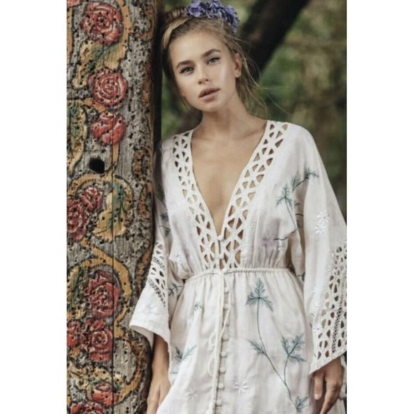 NWT Fillyboo I Am Lola Maxi Dress Duster Size Large Hand Embroidered - Picture 4 of 8